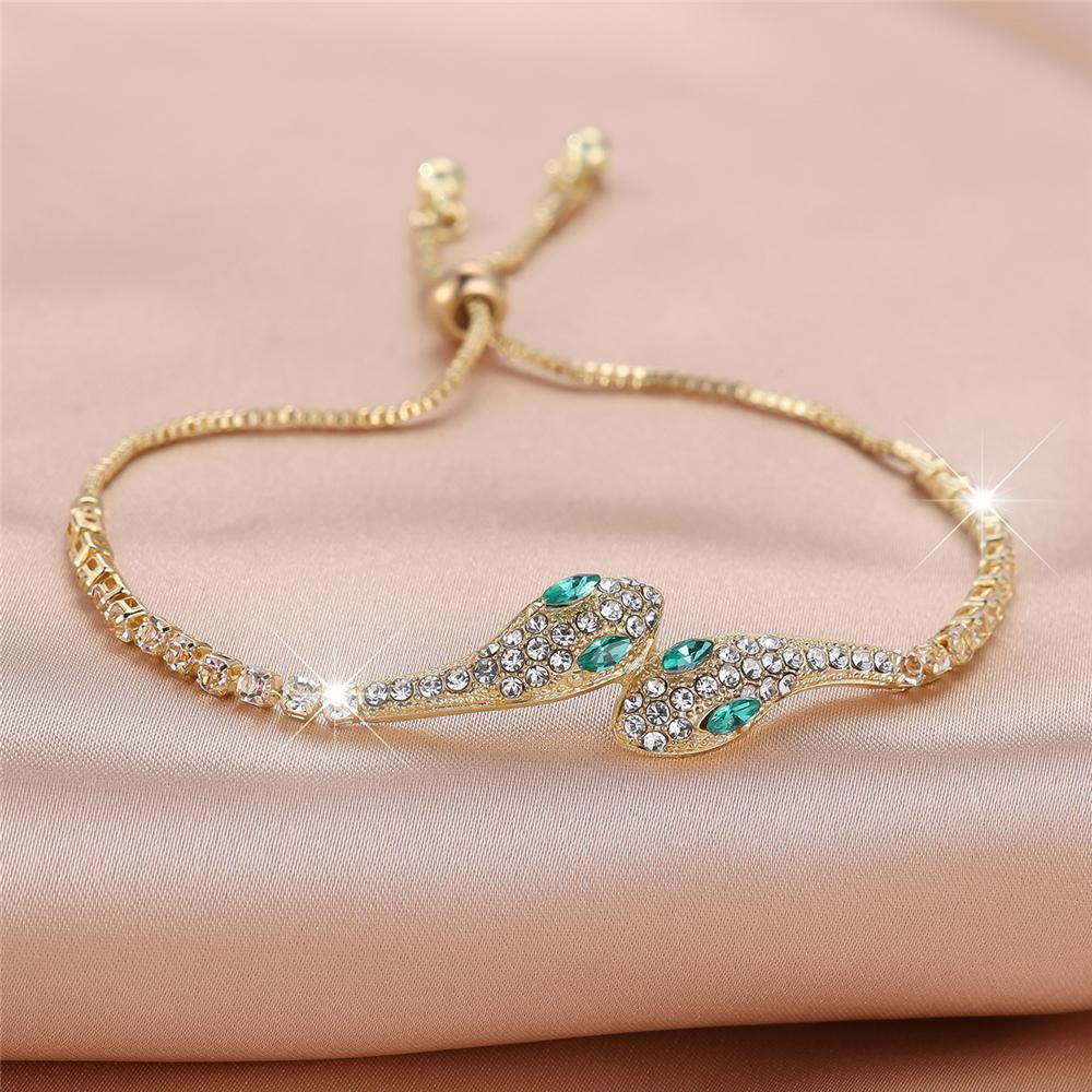 Charm Female Red Green Zircon Stone Snake Bracelet Cute Rose Gold Color Adjustable Wedding Jewelry For Women