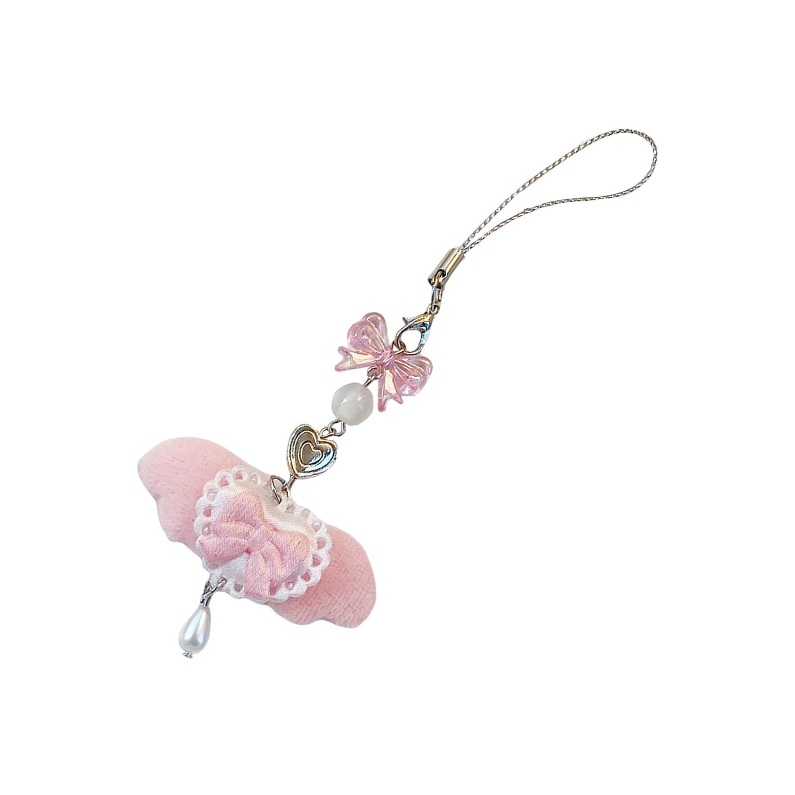 

Cute Pink Fur Angel Wing Phone Strap Keychain With Bow Charm Unique Bag Decoration For Girls Lolita Style Accessories