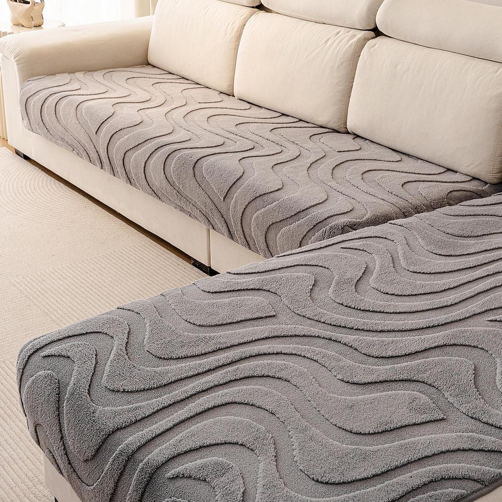 Cross-Border Cream Velveteen Plush Sofa Cushion - Autumn Winter Thick, Non-slip Modern Minimalist Design