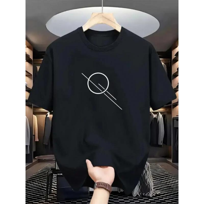 Men'S Cotton T-Shirt with Minimalist Geometric Print - Casual, Breathable, and Comfortable Summer Essential, Black with White Dot Design, Lightweight
