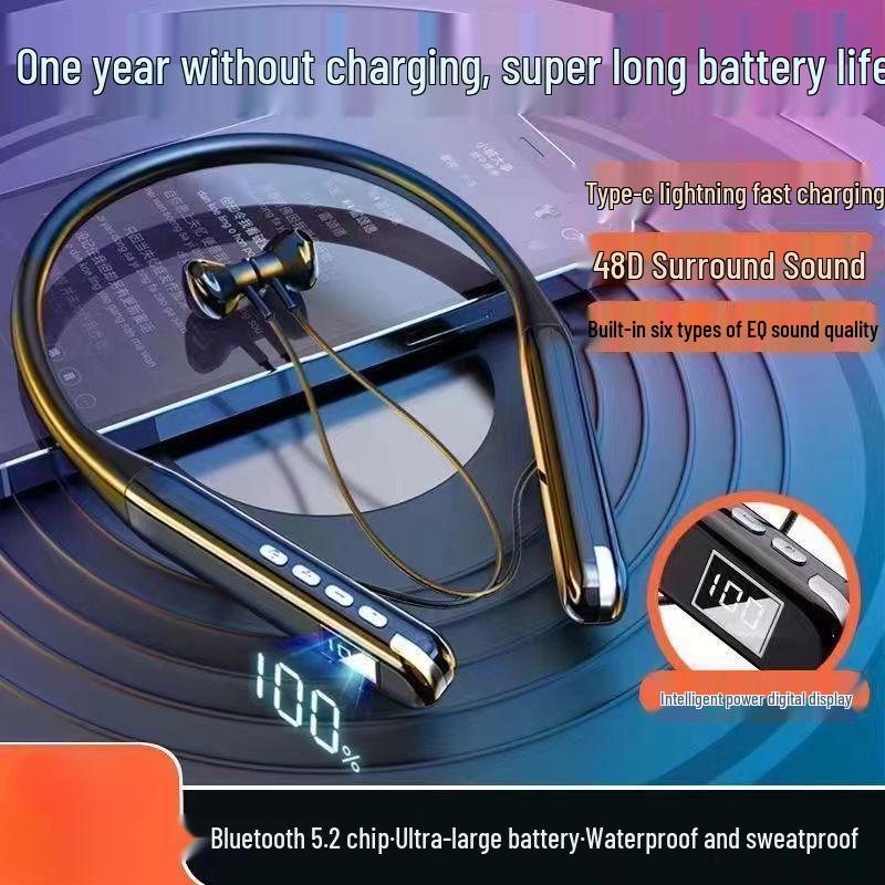 High-Quality Bluetooth Neckband Headphones: Long Standby, Perfect for Sports, Gaming & Calls - Compatible with Huawei, OPPO, Apple.