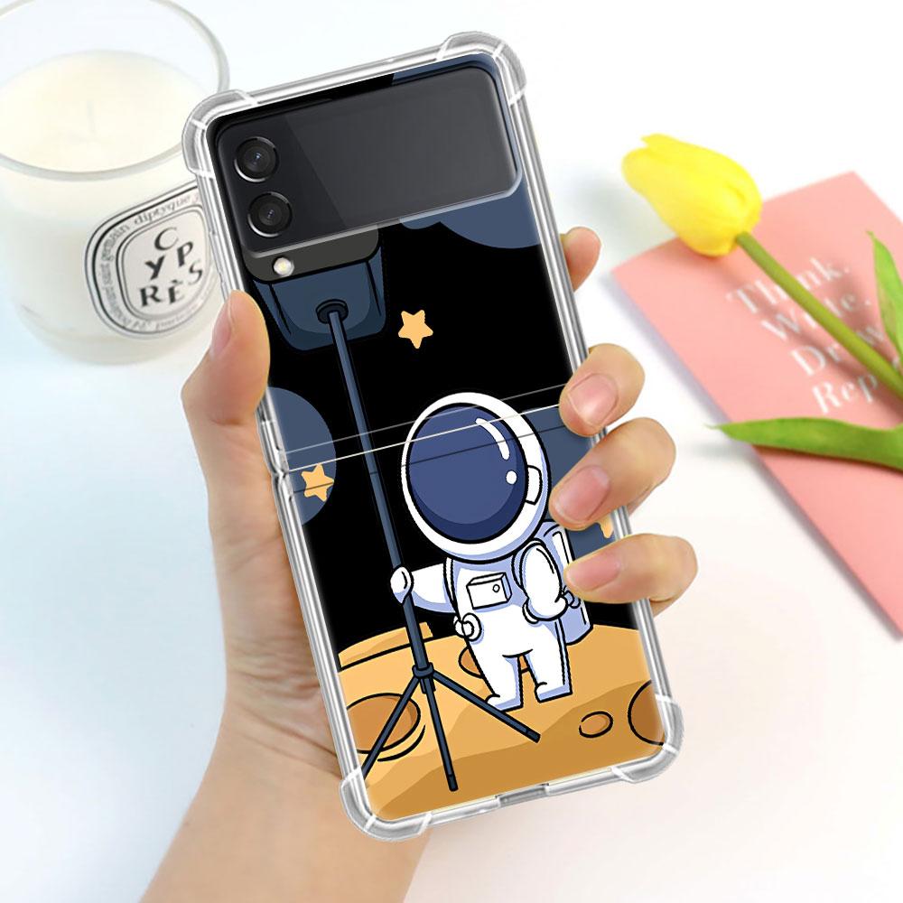 

Роскошный чехол для Samsung Galaxy Z Flip 3 4 5G Funda Z Flip3 Clear PC Hard Противоударный чехол для телефона Shell Cute Astronaut Samsung Z Flip 4