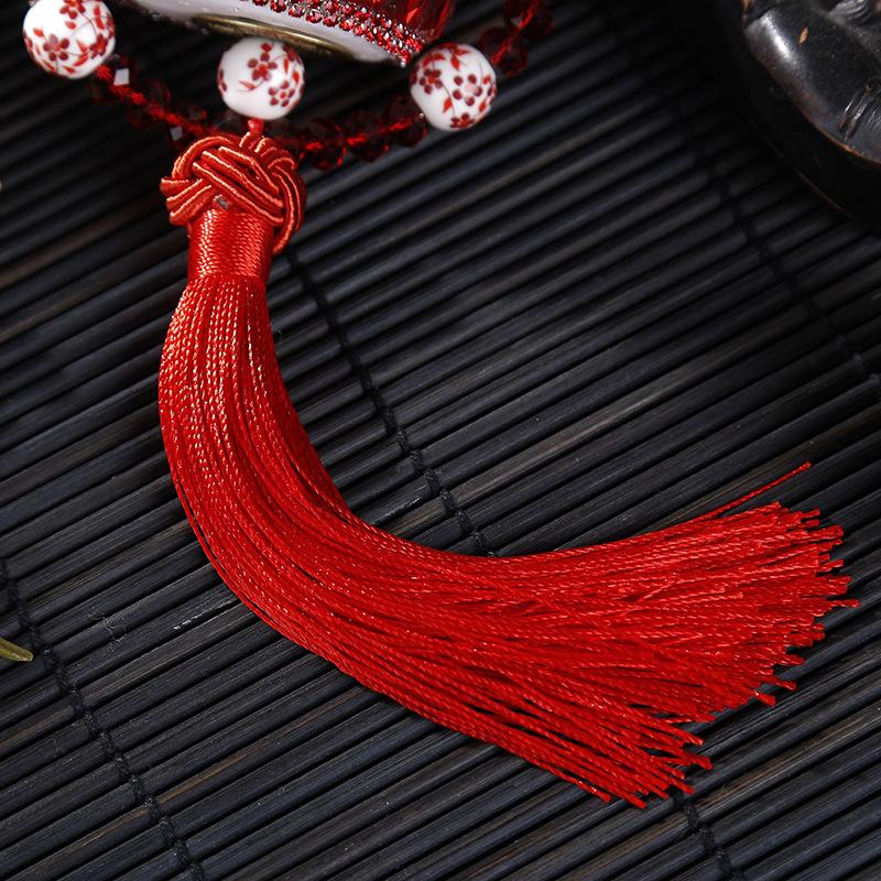 Diamond Studded Lucky Cat Car Pendant Crystal Ceramic Chinese Knot Car Rearview Mirror Suspension Decoration Car Accessories