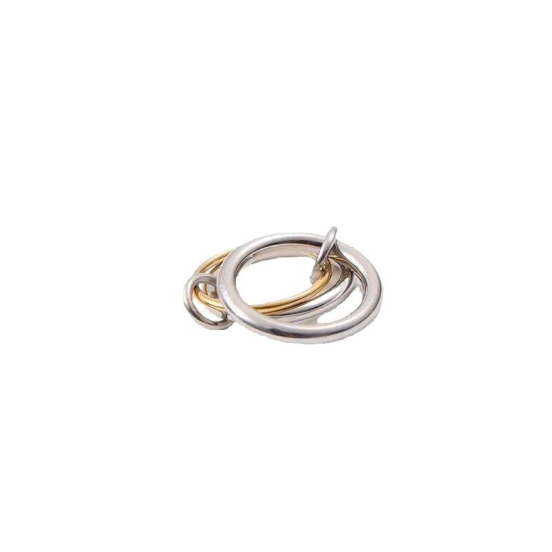 18k Gold Electroplated Interlocking Titanium Steel Three-Ring Color Block Fashion Ring