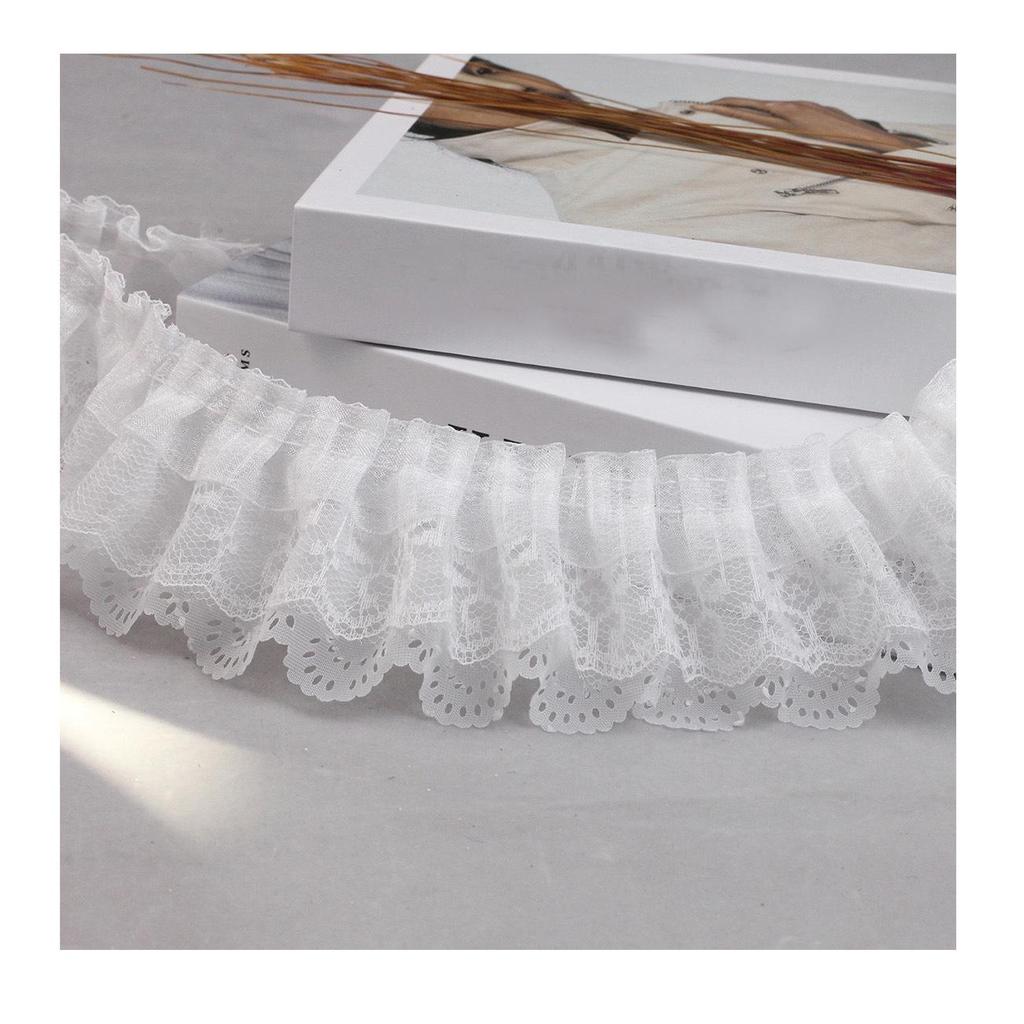4meters/lot Diy 6.5CM Wide Frill Lace Apparel Cuff Double Layered Frill Ribbon Stereo Lace Accessories