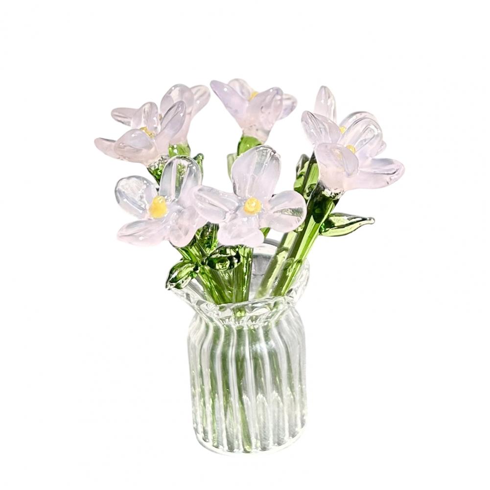 Glass Flower Decor Handmade Glass Flowers Hand-blown Glass Flower Bouquet with Vase Mini Floral Decoration for Home Room