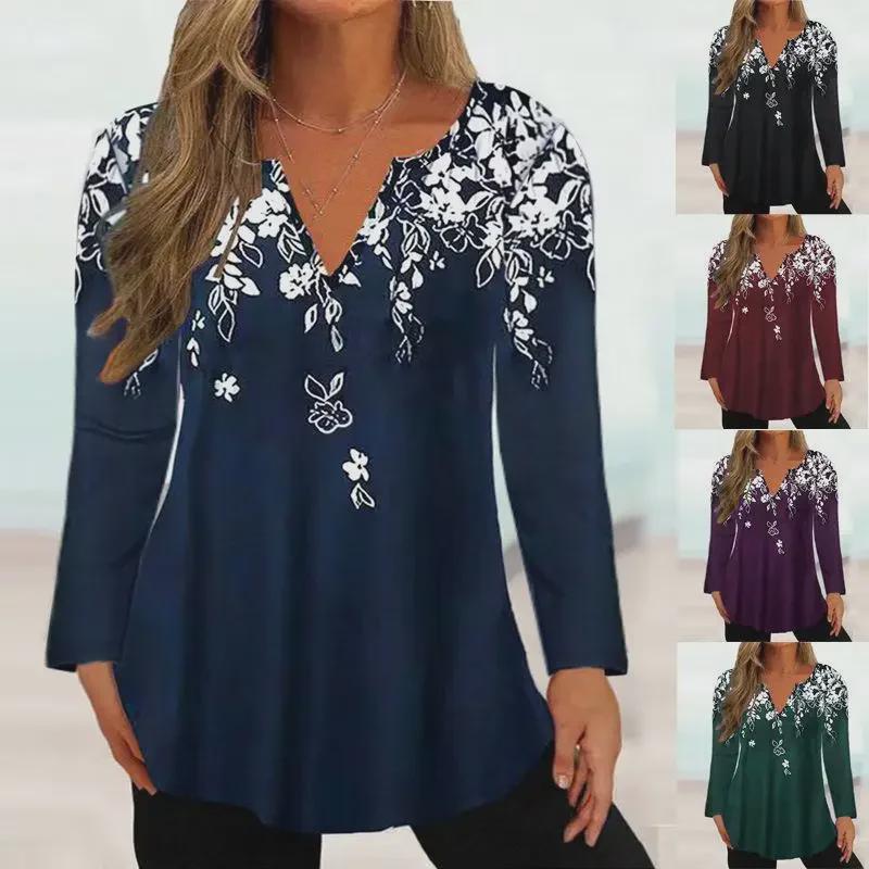 2023 Autumn/Winter Women's V-Neck Printed Long-Sleeve T-Shirt