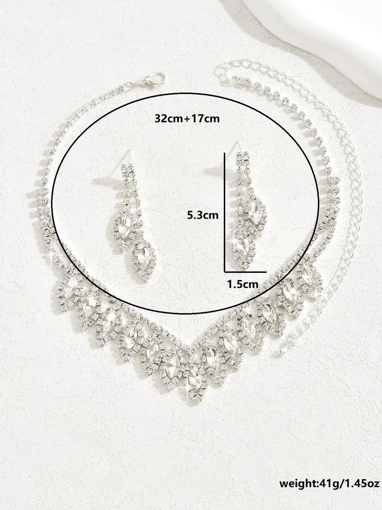 3PC Women's Fashion Copper Inlaid Claw Chain Cone Water Drop Necklace Earrings Zircon Set Wedding Party Festival Gift