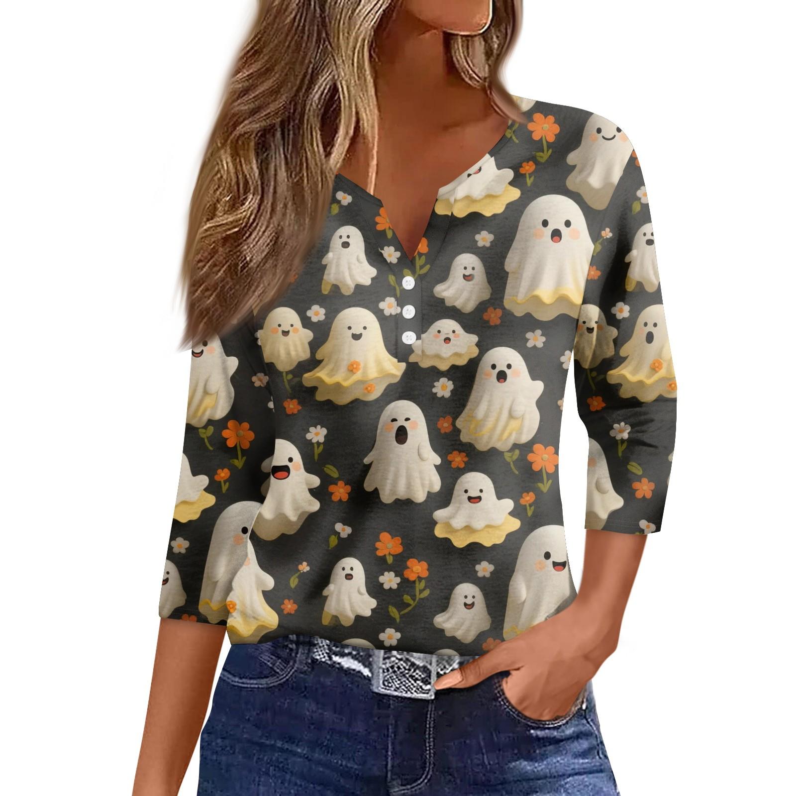 

Women s Casual Fashion Sexy Comfortable V-Neck Halloween Seven Sleeve Top M Темно-синій