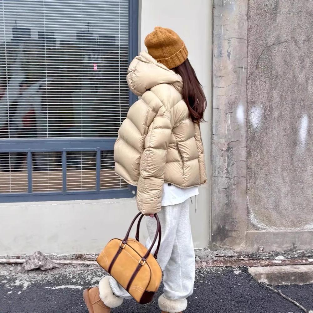 Green Warm Thickened Short Puffer Jacket with Adjustable Hem