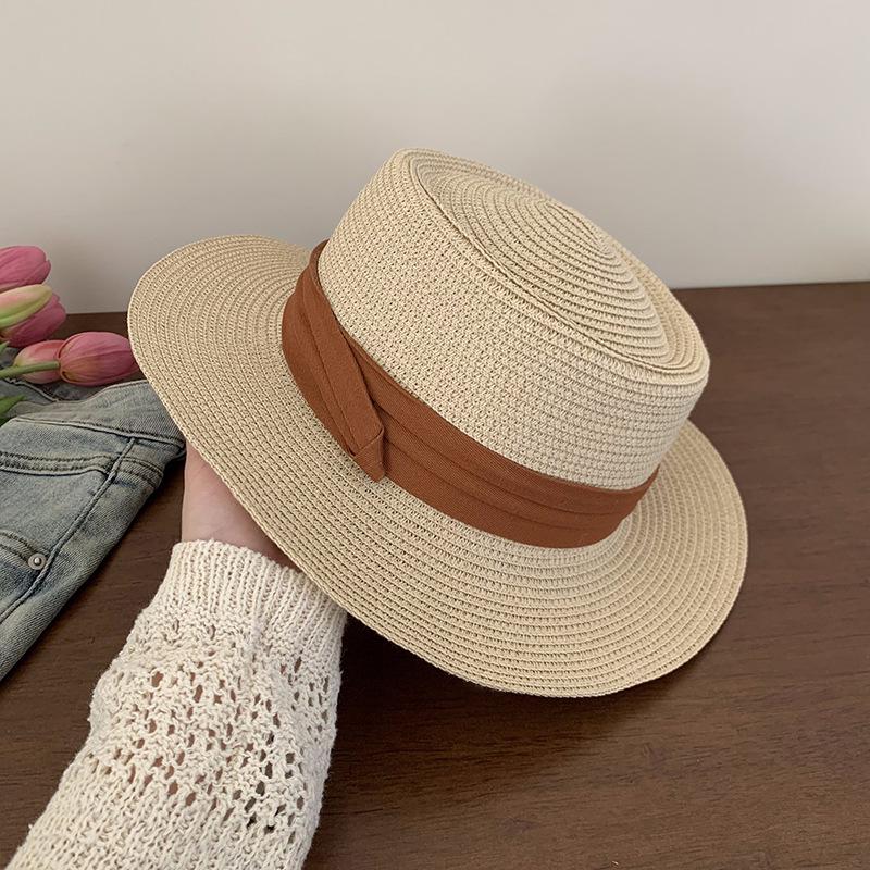 French flat-top sunshade straw hat women's summer new sunscreen hat beach hat seaside vacation photo sun hat