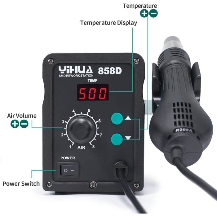 Station de soudage à air chaud - YIHUA - 858D - 700W - Contrôle de température PID - Soudure SMD