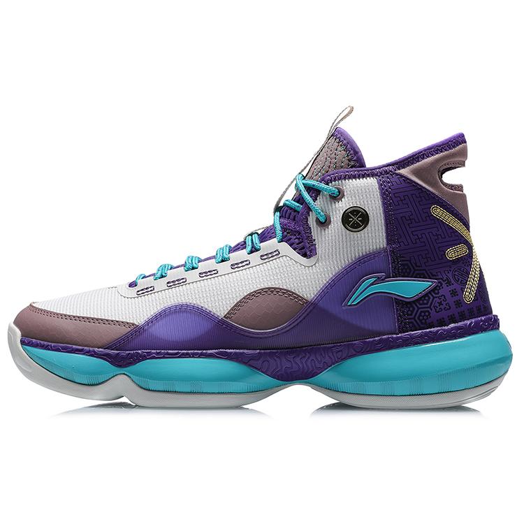 New LiNing Wow Shadow 2 Cushioned Slip Resistant Rebound Wear Resistant High Top Basketball Shoes Men's White Purple ABPR005-5