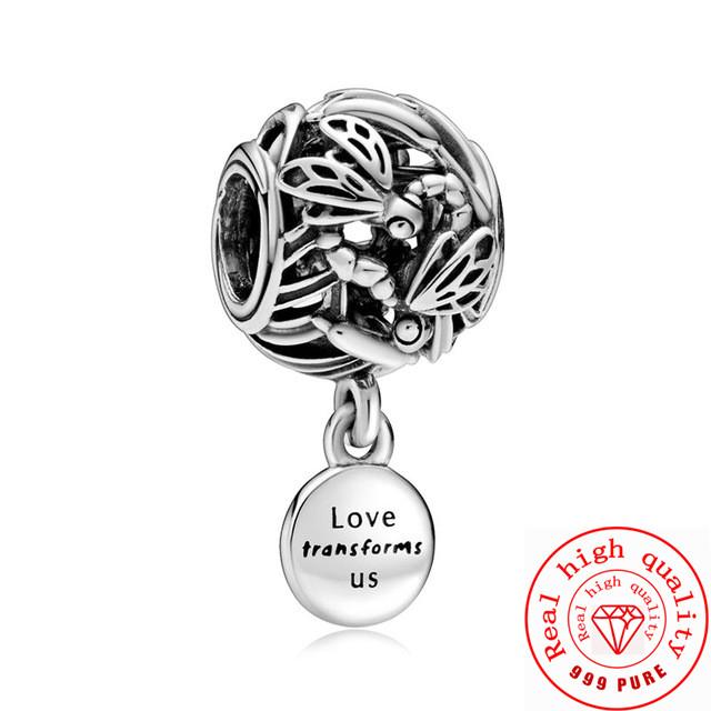 925 copper Bee Caterpillar Butterfly Dragonfly Ladybug Four Leaf Clover Lucky Charm Beads Fit Pantaro Bracelet Fine Zircon Gift