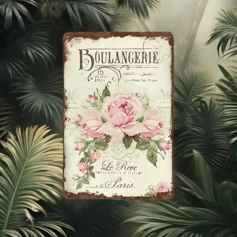 Distressed Vintage Rose Floral Tin Metal Plaque – Versatile Office Decor, Ideal Birthday & Valentine's Gift
