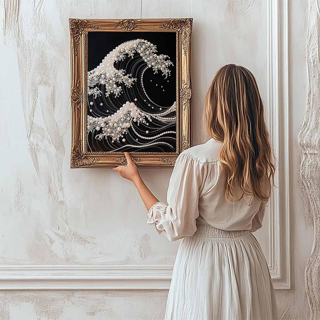 Pearl Terrifying Waves DIY Diamond Art Kits 15.7x19.6inch Gem Art Diamond Painting Kits Without Frame for Adults Gift Idea Home Wall Decor