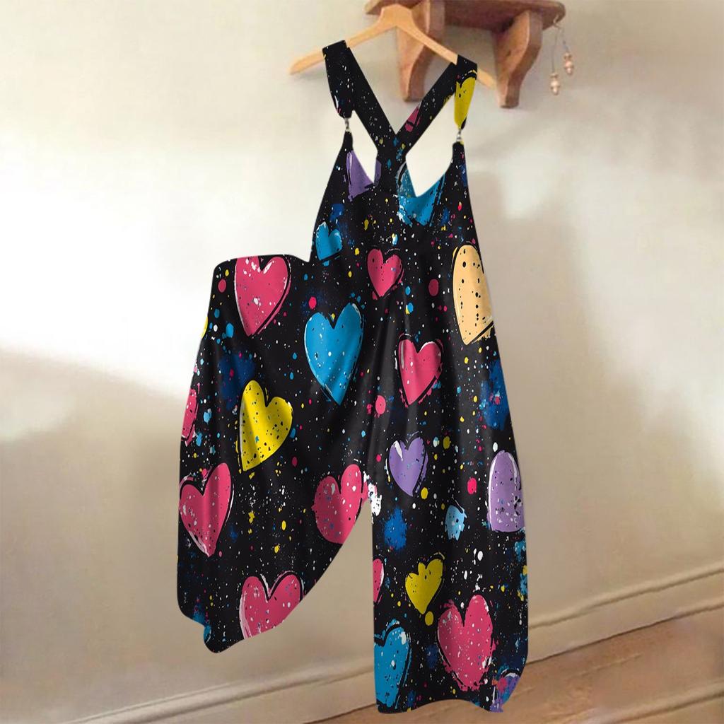Sommer-Overall für Damen mit Valentinstags-Print im Vintage-Stil (Nicht verstellbarer Riemen)