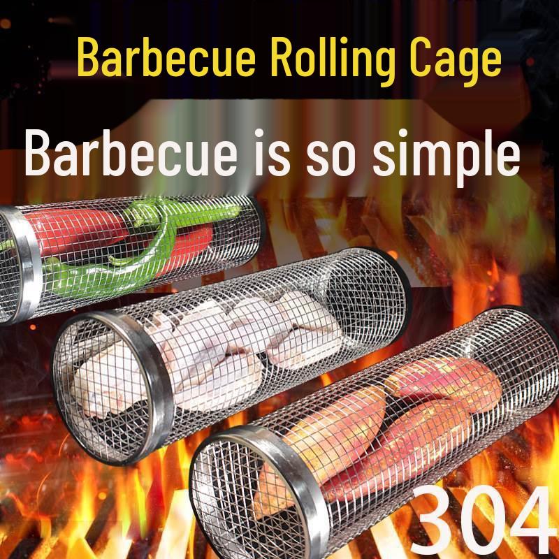 Stainless Steel Rolling BBQ Basket - Outdoor BBQ Tool