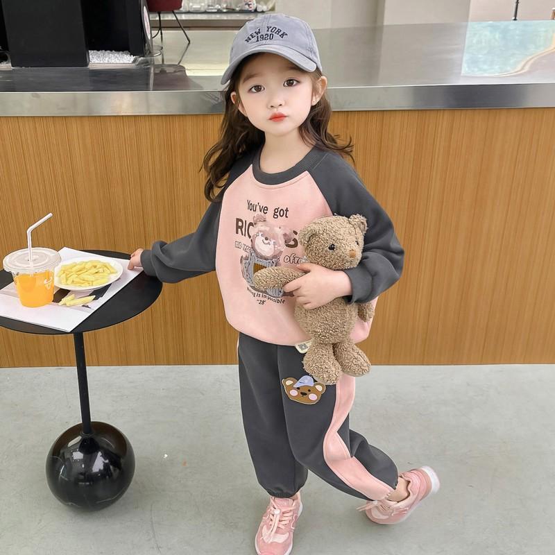 Girls Spring Fashion Cute Bear Sports and Leisure Suit  Children's Baby Girl Two-piece Suit