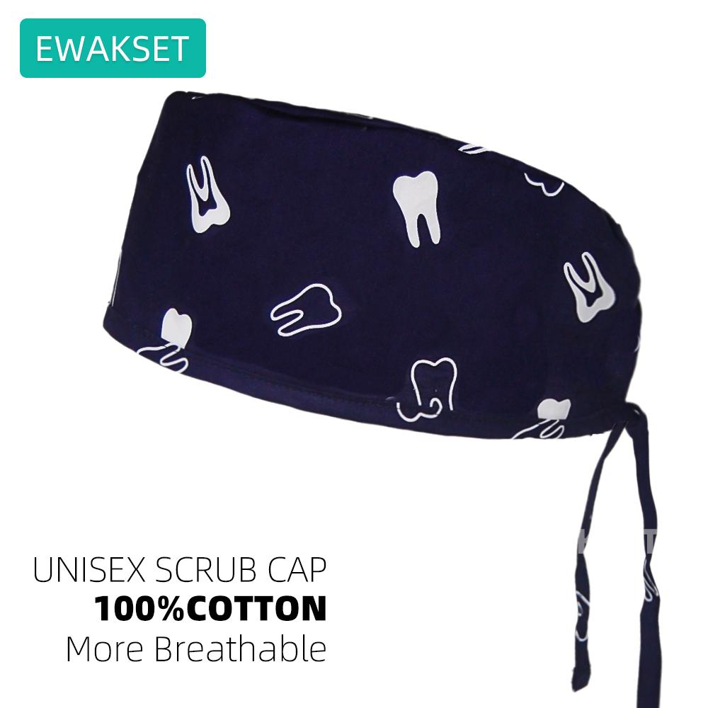Cute Tooth Pattern Scrub Cap Dental Care Surgical Hat Adjustable Nurse Doctor Work Cap