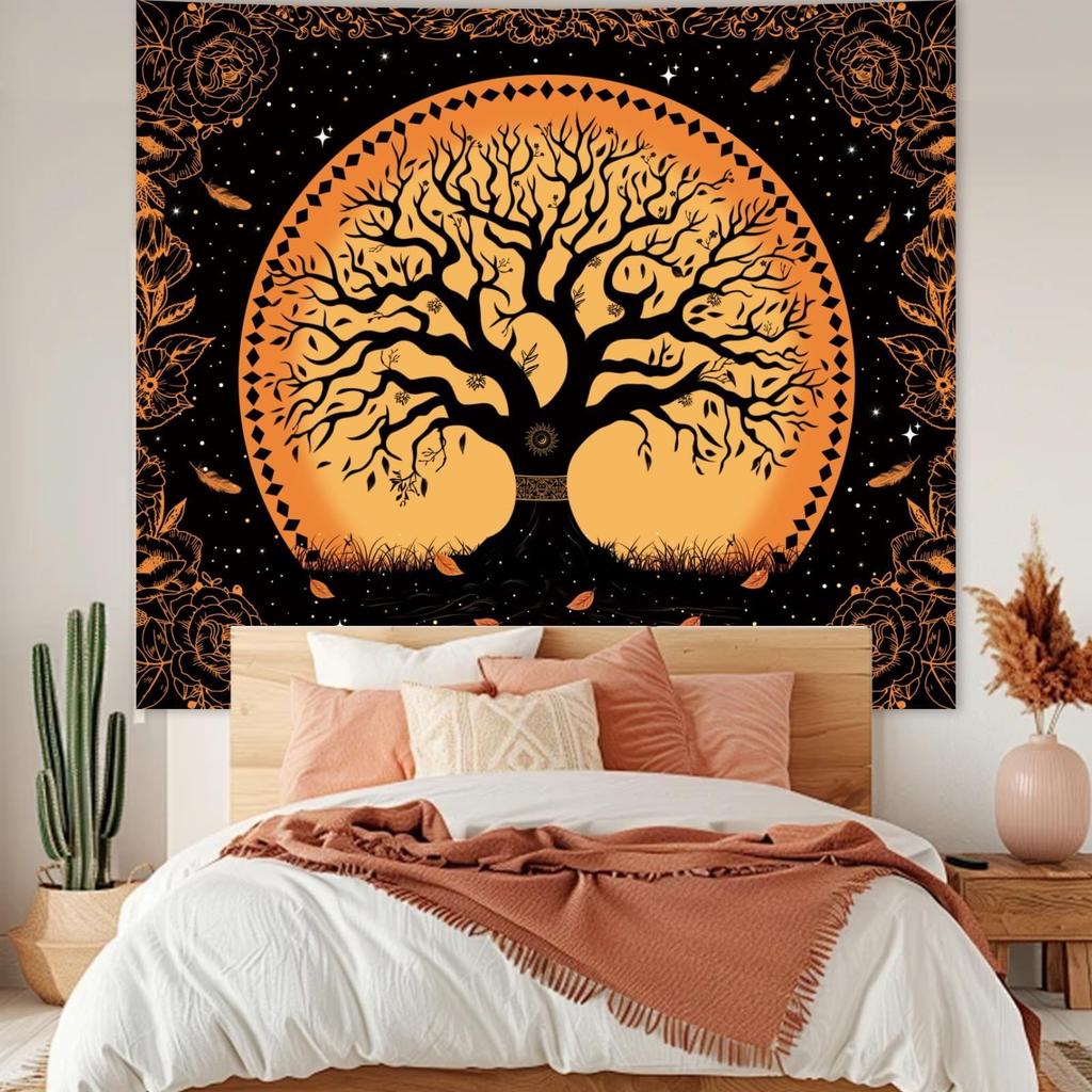 Tree of Life Wall Tapestry Boho Witchy Mystical Floral Wall Hanging Aesthetic Bedroom Living Room Home Decor