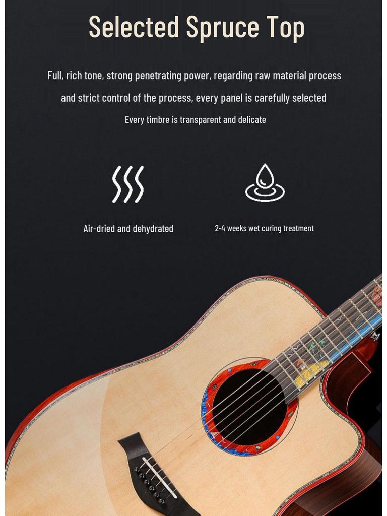 41-Inch Solid Spruce Rosewood Acoustic Folk Guitar - High-End Performance