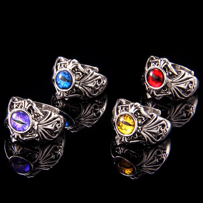 Retro Vines Evil Eye Ring For Men Punk Gothic Rock Hiphop Designer Open Ring Handmade Zircon Bikers Accessories Unisex Gift