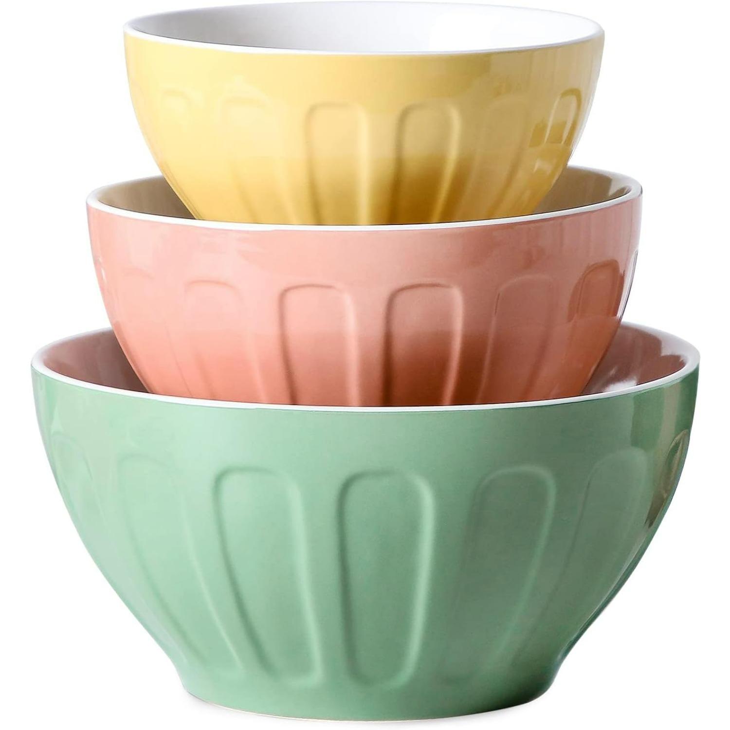 

Ceramic Mixing Bowls for Kitchen,Large Nesting Mixing Bowl Set for Serving,Baking,Food Prepping,Cooking,Salad,Sourdough,Gift,Microwave Safe D