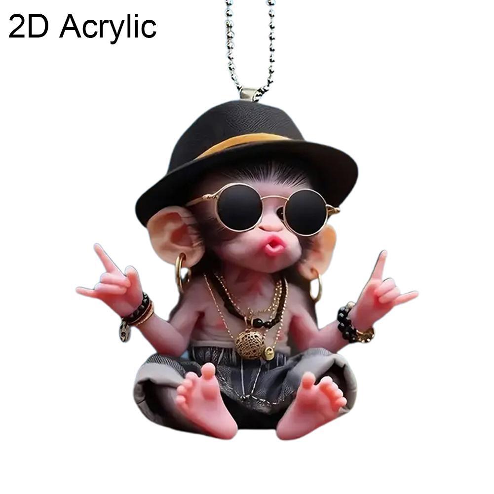 cartoon cat/monkey Acrylic 2D pendant Car interior  Realistic Animal Acrylic Rearview Mirror Ornaments Car Decoration