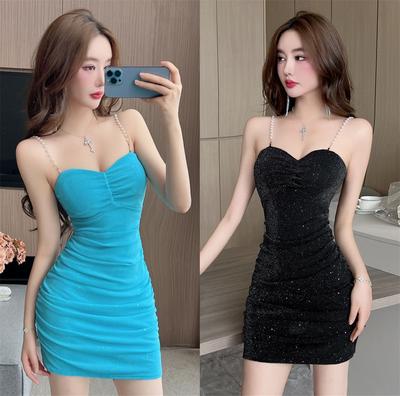 Sexy Netzketten-Dekor-Hüftschlinge Kleid Nacht Sommer Neu Club Techniker Arbeitskleidung