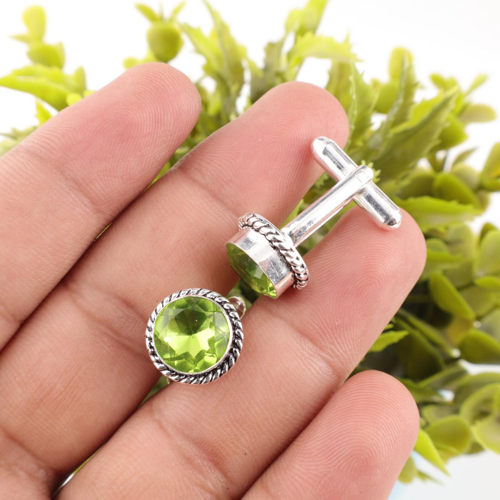 

925 Sterling Silver Peridot Gemstone Handcrafted Jewelry Cufflinks 0.51 For Men CL-3-1