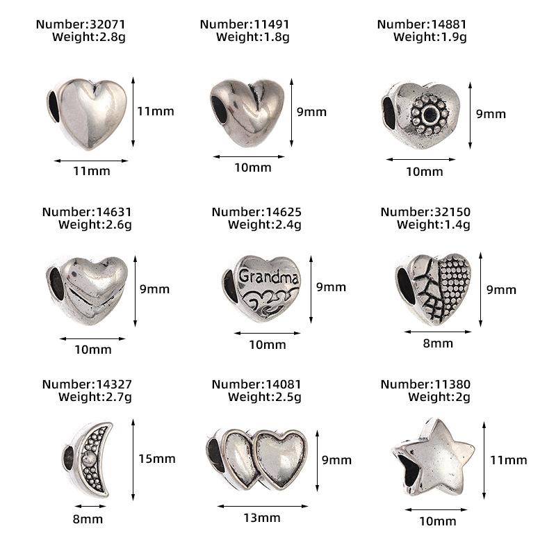Diy Handmade Ancient Silver Tibetan Silver Jewelry Accessories, Multi-Style Pentagram Love Hole Beads, Bracelet, Alloy Bead Spacer Beads