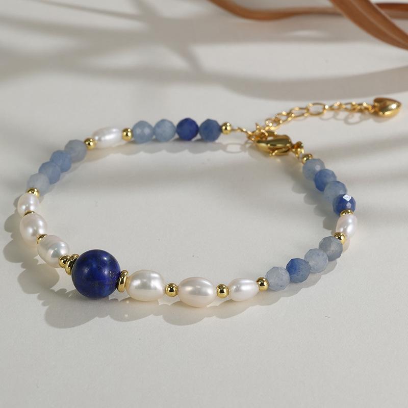 Европейский и американский стиль Граненый Светло-голубой Авантюрин Лазурит Пресноводный Жемчуг Молитвенный Браслет лазурит
