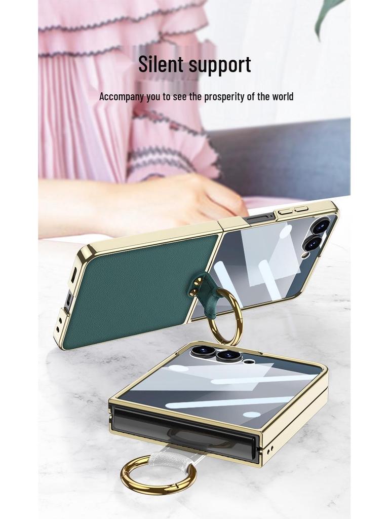 Etui PU ze Skóry dla Galaxy Z Flip7 z Galwanizowanym Pierścieniem i Sznurkiem - Ochronne Etui w Stylu Zapachowym