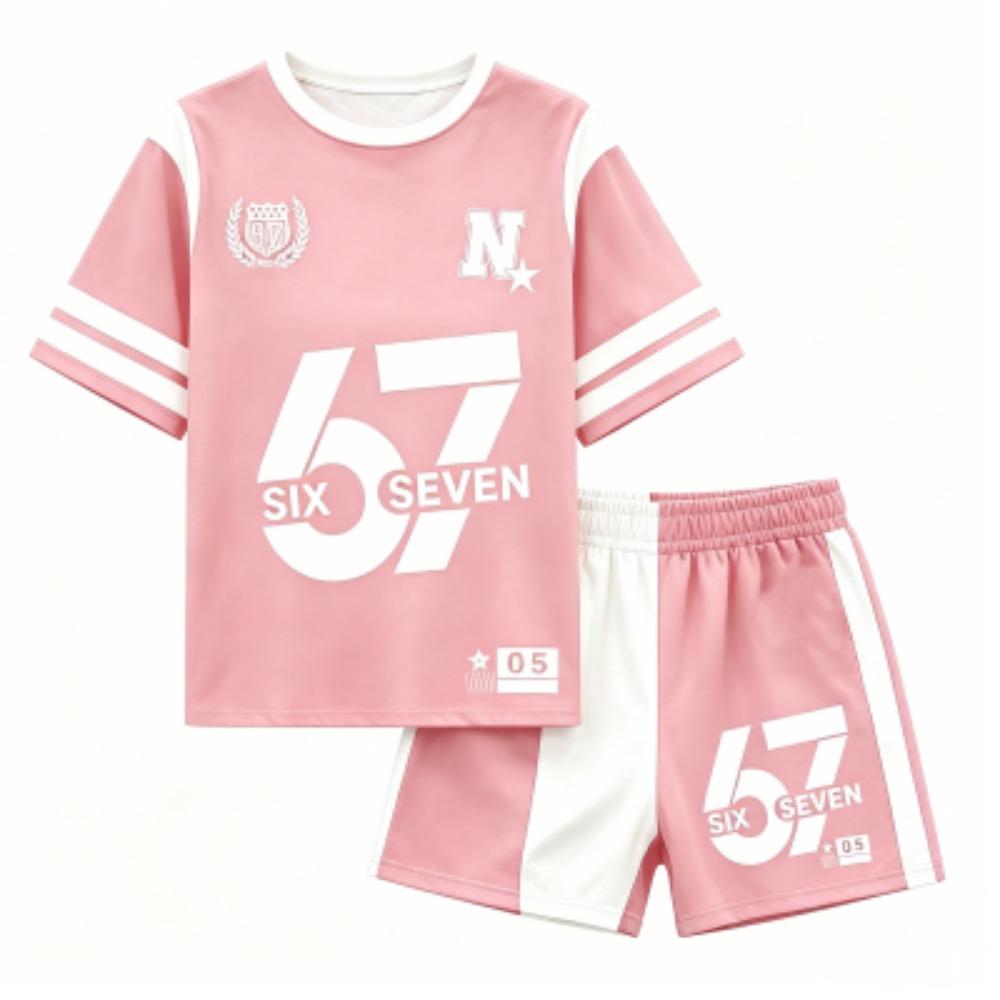 Men's Fashion Letter Number 67 Printed Outdoor Street Men's T-shirt and Shorts 2 Piece Set Summer Casual Outfit Men's and Women's Sports Set