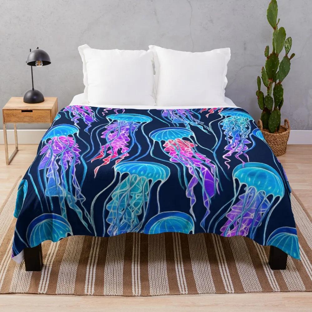 Undersea Blanket,Magic Glowing Jellyfish Underwater Blanket Soft Warm Blankets for Bed Couch Sofa Lightweight Travelling Camping