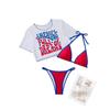 European And American New Sexy Bikini Three-Piece Bikini Swimsuit Women'S Printed Short-Sleeved Sunscreen Mesh Swimsuit