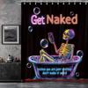 Funny Halloween Shower Curtain, Neon Cool Black Gothic Skull Skeleton Witchy Bathroom Curtains Fun Colorful Bubbles Unique