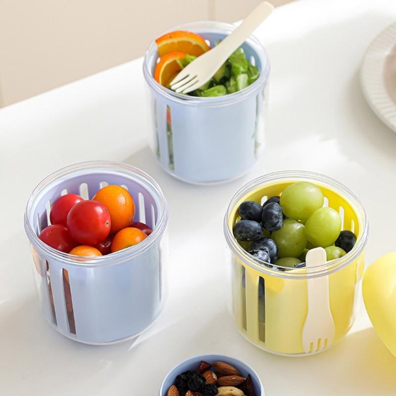 Vegetable Fruit Shaker Cup with Detachable Sauce Compartment Portable Large Capacity Breakfast Storage Container
