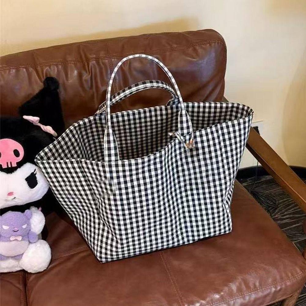 Polka Dot Print Canvas Tote Bag Stripes Print Canvas Material Large Capacity Tote Check Print Large Capacity Printed Canvas Bag