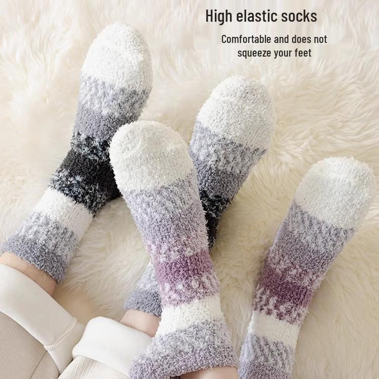 Chaussettes mi-mollet en polaire corail pour femmes - Épaisses, chaudes, vêtements de nuit automne/hiver