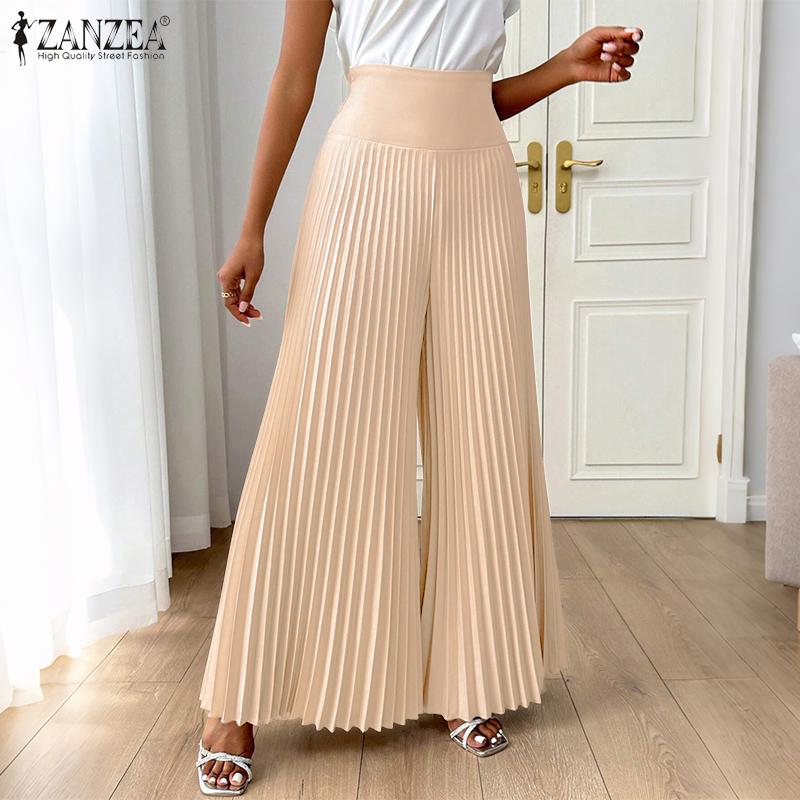 

ZANZEA Women Casual Side Zipper Solid Color Loose Wide Leg Pants XL абрикосовый