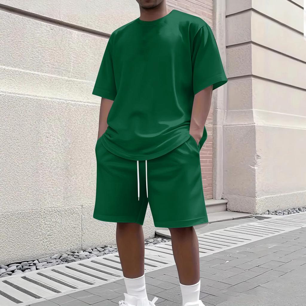 Men's Summer Casual 2-Piece Outfit Round Men's Neck Short Sleeve Tee Shorts Set