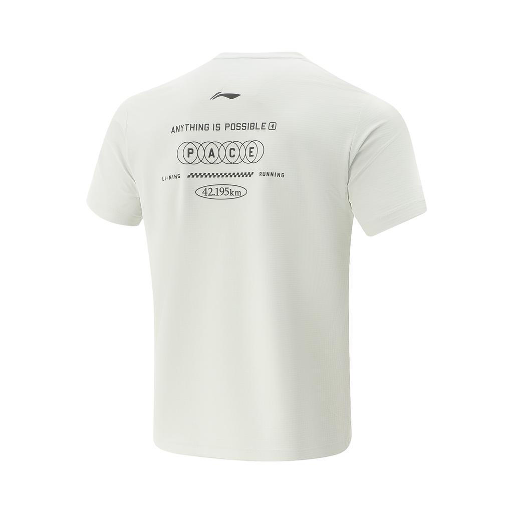 Li Ning Running Series Versatile Round Neck Letter Brand Logo Comfortable Simple Quick-Dry Short Sleeve T-Shirt Men T-Shirt White-Birch Gray ATSV371-2