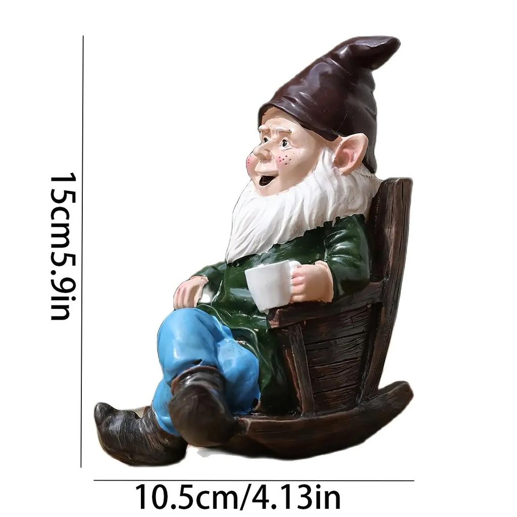 Garden Elf Dwarf Resin Decoration Ornament Rocking Chair Gnome Drinking Coffee Resin Patio Ornament Decoration