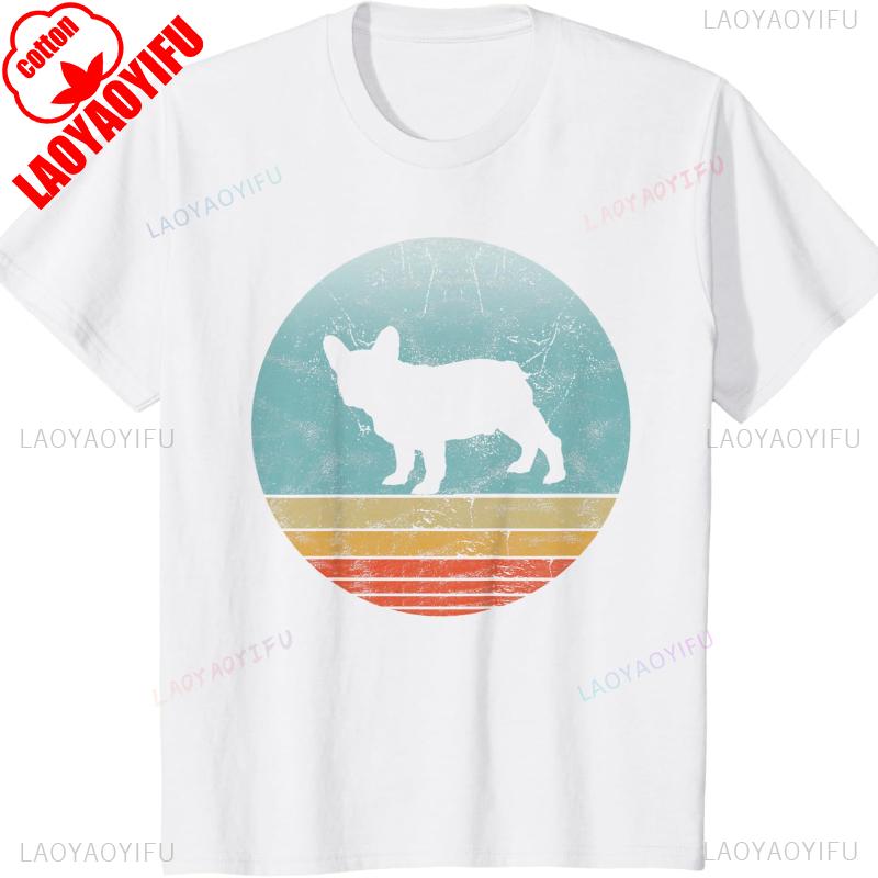 Französische Bulldogge Hunderasse Vintage Stil Tier Hunde T-Shirt Harajuku Kleidung Y2k Oberteile Draußen Hohe Qualität Baumwollhemd unisex