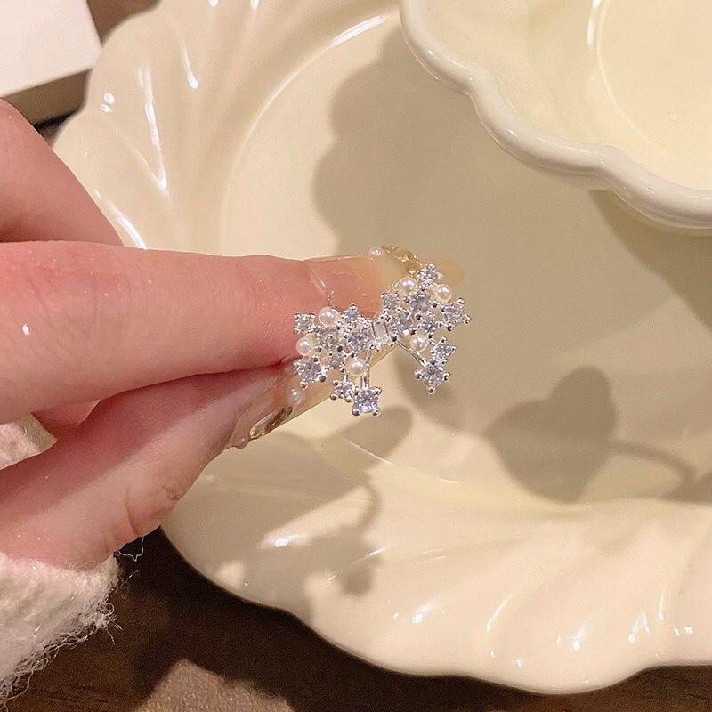 Cold wind zircon pearl opening ring Korean elegant temperament versatile index finger ring light luxury high-end jewelry women