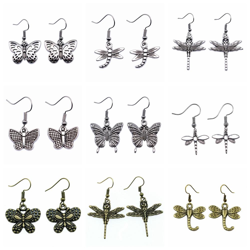 29 Styles New Design Vintage Butterfly & Dragonfly Insect Pendant Drop Earrings For Women Fashion Jewelry Wholesale Factory