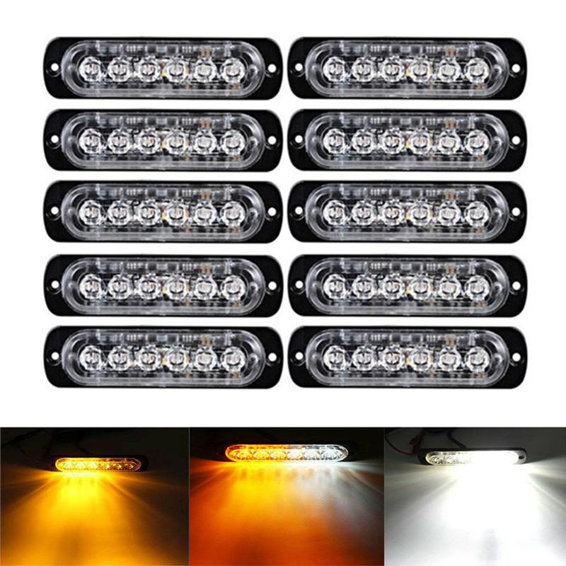 10PCS LED Strobe Light 12v-24v 6LED Flash Light Truck Trailer Lights Warning Hazard White/Amber Emergency Lights For Vehicles