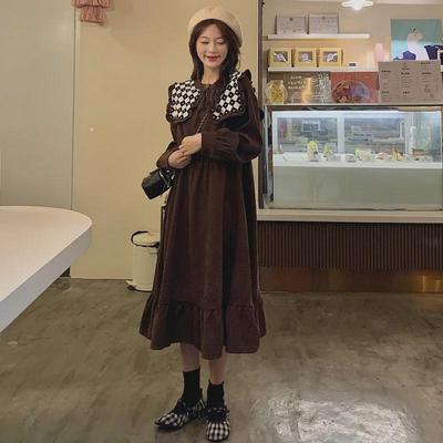 Women's Retro Hepburn Style Navy Collar A-Line Dress - Slim Fit for Autumn & Winter
